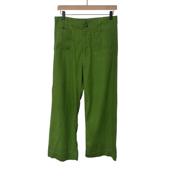 Anthropologie Pants - Maeve Anthropologie Pants Womens 28 The Colette Cropped Wide Leg Linen Green